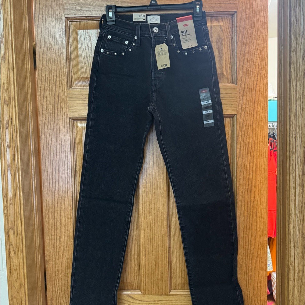 Levi's 501 Black Denim Jeans with Rivet Accents